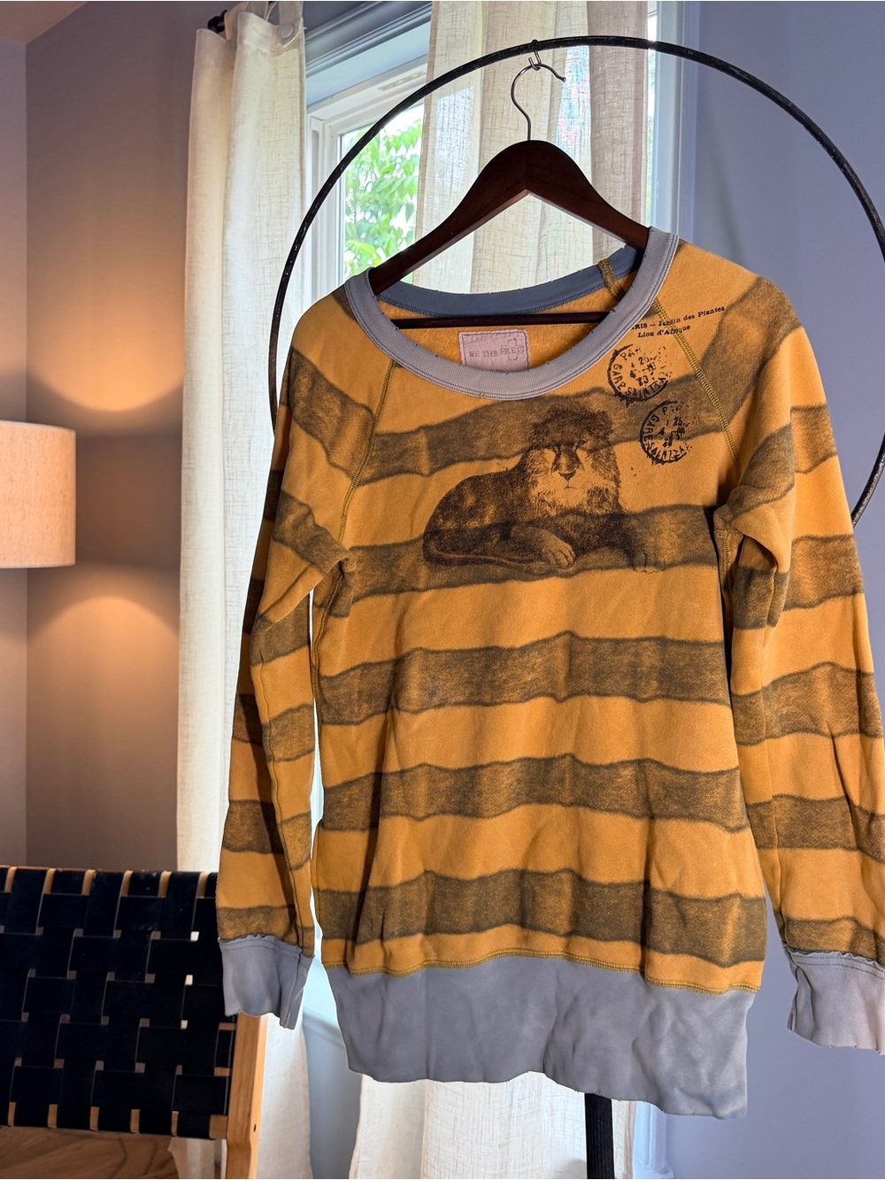 RARE We The Free Mustard Yellow & Heather Gray Striped Pullover
